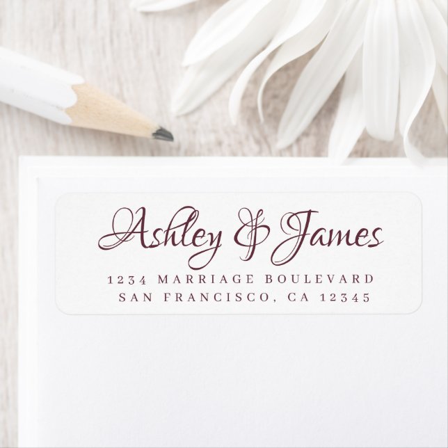 Burgundy Elegant Script Wedding Rücksendeadresse (Insitu)