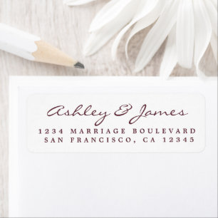 Burgundy Elegant Script Wedding Rücksendeadresse
