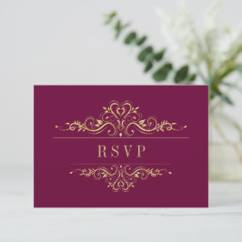 Burgundy Elegante Golden Frame Luxus RSVP Karte