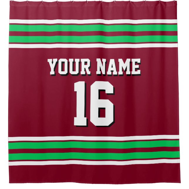 Burgundy Emerald Green White Stripes Sports Jersey Duschvorhang (Vorderseite)