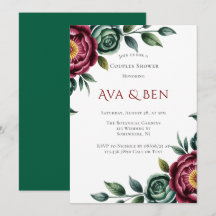 Burgundy & Emerald Peony Winter Couples Dusche