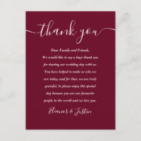Burgundy Empfang Script Vielen Dank Platzkarte