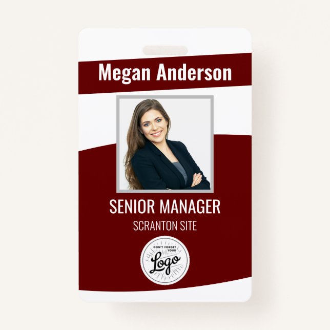 Burgundy Employee Foto ID Abzeichen Ausweis (Vorderseite)