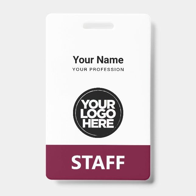 Burgundy Employee Name Business Logo Qr Code Ausweis (Front)