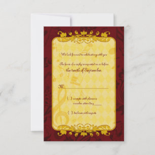 Burgundy et Gold Music Notes Mariage carte RSVP