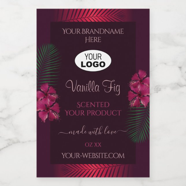 Burgundy Étiquettes Hawaii Fleurs Feuille Logo (Étiquettes simples)