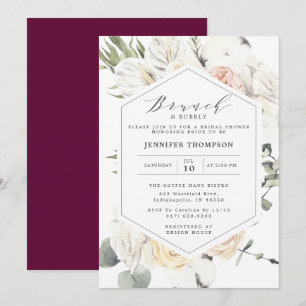 Burgundy Eucalyptus Floral Geometrisches Brautpart Einladung