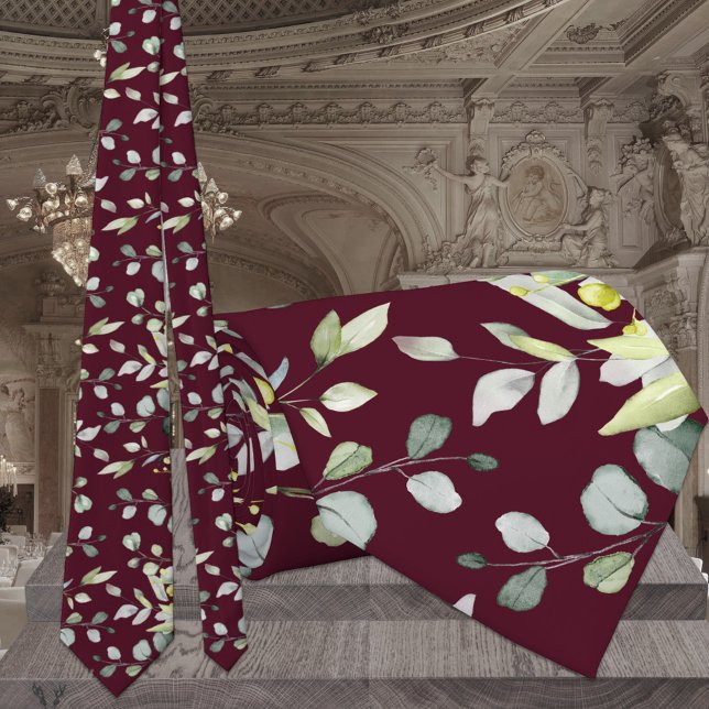 Burgundy Eucalyptus Greenery Wedding Neck Tie Krawatte (Von Creator hochgeladen)