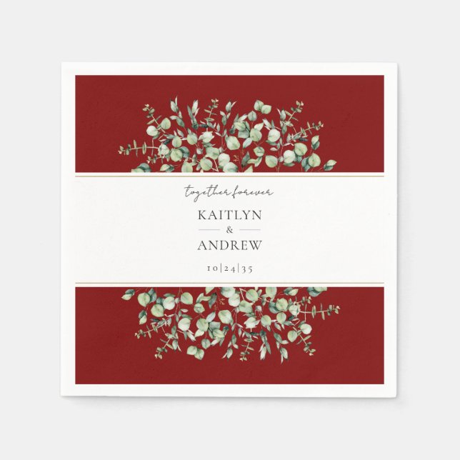 Burgundy Eukalyptus Together Forever Wedding Serviette (Vorderseite)