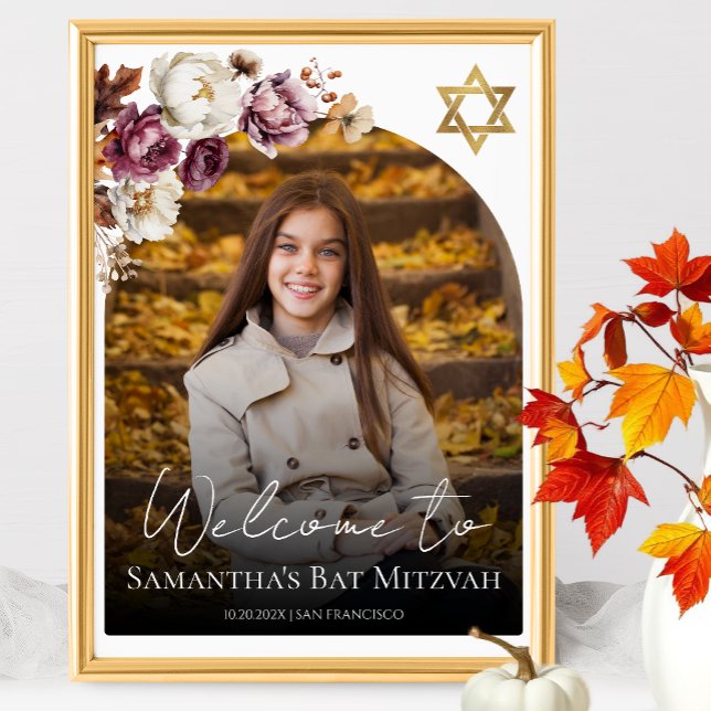 Burgundy Fall Bat mitzvah Affiche de bienvenue pho (Créateur téléchargé)