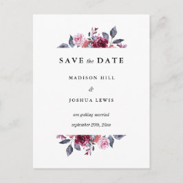 Burgundy Fall Bloral Wedding rettet das Datum Postkarte