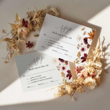Burgundy Fall Boho Floral Wedding Carte RSVP