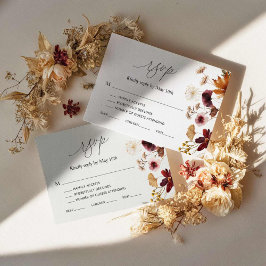 Burgundy Fall Boho Floral Wedding RSVP Card Karte