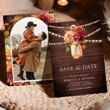 Burgundy Fall Dahlia Mason Jar Foto Wood Wedding