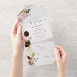 Burgundy Fall floral elegant All In One Einladung