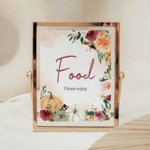 Burgundy Fall Floral Pumpkin Baby Dusche Nahrung Poster