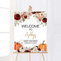 Burgundy Fall Floral Pumpkin Willkommen