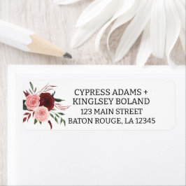 Burgundy Fall Floral Wedding Address Label