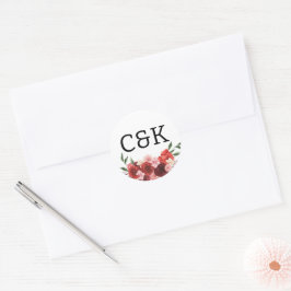 Burgundy Fall Floral Wedding Classic Class Runder Aufkleber
