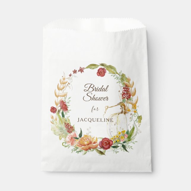 Burgundy Fall Floral White Pumpkin Brautparty Geschenktütchen (Vorderseite)