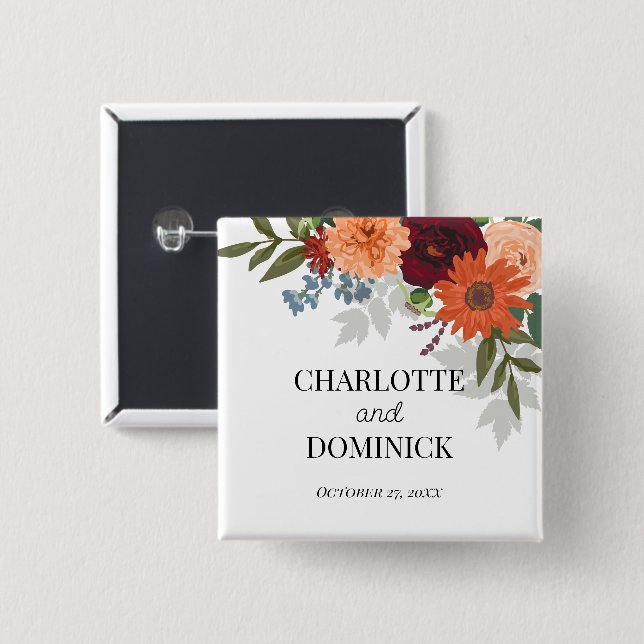 Burgundy Fall Garden Floral Wedding Button (Vorne & Hinten)