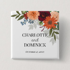 Burgundy Fall Garden Floral Wedding Button