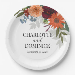 Burgundy Fall Garden Floral Wedding Pappteller
