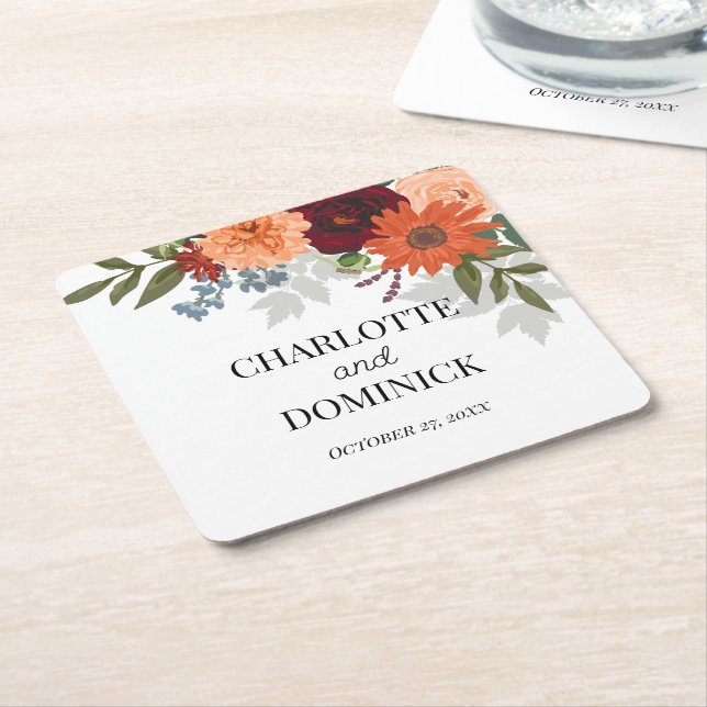 Burgundy Fall Garden Floral Wedding Rechteckiger Pappuntersetzer (angewinkelt)