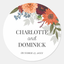 Burgundy Fall Garden Floral Wedding Runder Aufkleber