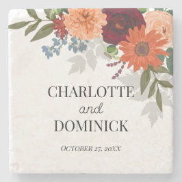 Burgundy Fall Garden Floral Wedding Steinuntersetzer