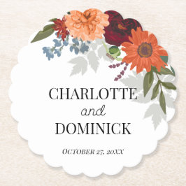 Burgundy Fall Garden Floral Wedding Untersetzer