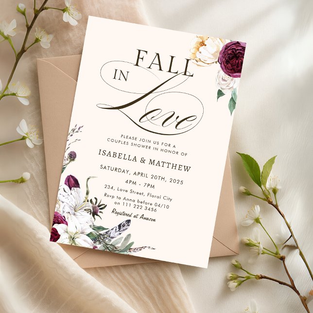 Burgundy Fall in Liebe Paares Polterabend Einladung (Burgundy Fall in Love Couples Wedding Shower Invitation)