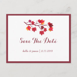 Burgundy Fall Leafs Wedding Save the Date Postcard Ankündigungspostkarte