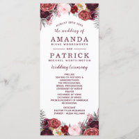 Burgundy Fall Marsala Blush Peony Wedings Programs
