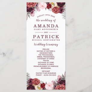 Burgundy Fall Marsala Blush Peony Wedings Programs Programm