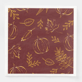 Burgundy Fall Pumpkins & Blätter Erntedank Serviette