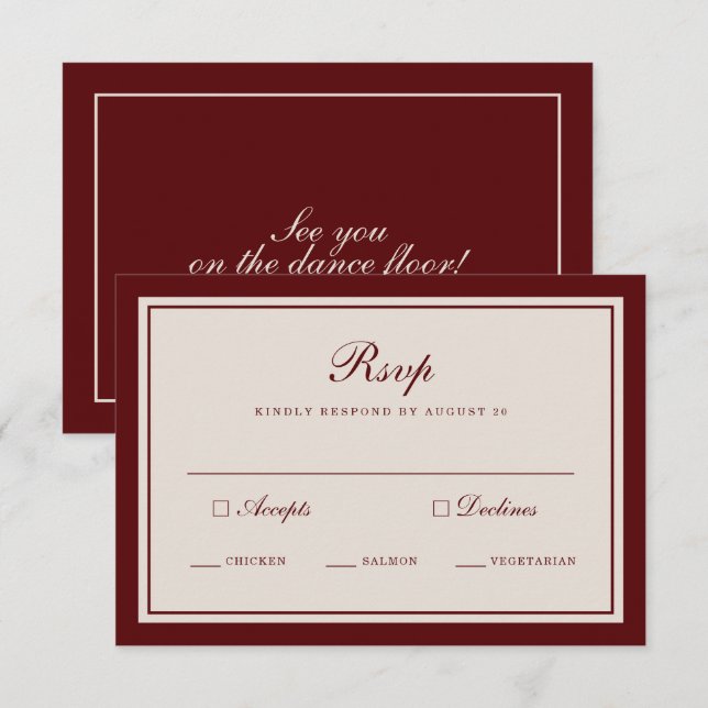 Burgundy Fall Wedding RSVP Card Begleitkarte (Vorne/Hinten)