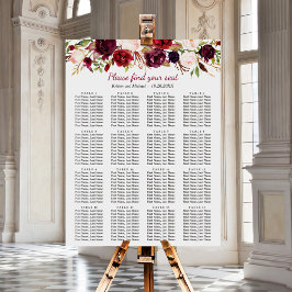 Burgundy Floral 16 Tische Hochzeitstabelle Poster