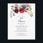 Burgundy Floral 60. Geburtstag Überraschung Party Einladungspostkarte<br><div class="desc">Floral 60. Geburtstag Burgundy Überraschung Party Einladung Postcard können Sie leicht anpassen für die meisten Geburtstage, indem Sie auf die Schaltfläche "Personalisieren" klicken. Die Blume sind elegant bordeauxfarben, staubblau, eukalyptusgrün und rot-rosa mit Schrift und moderner Typografie. TIPP: Karo aus unserer Sammlung von Party-Vorräten im Laden mit diesem Design, wenn Sie...</div>