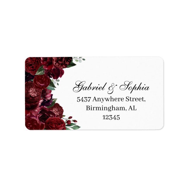 Burgundy Floral Address Label Adressaufkleber (Vorne)