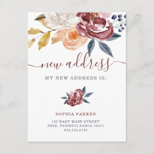 Burgundy Floral   Ankündigung über den Umzug einer Postkarte