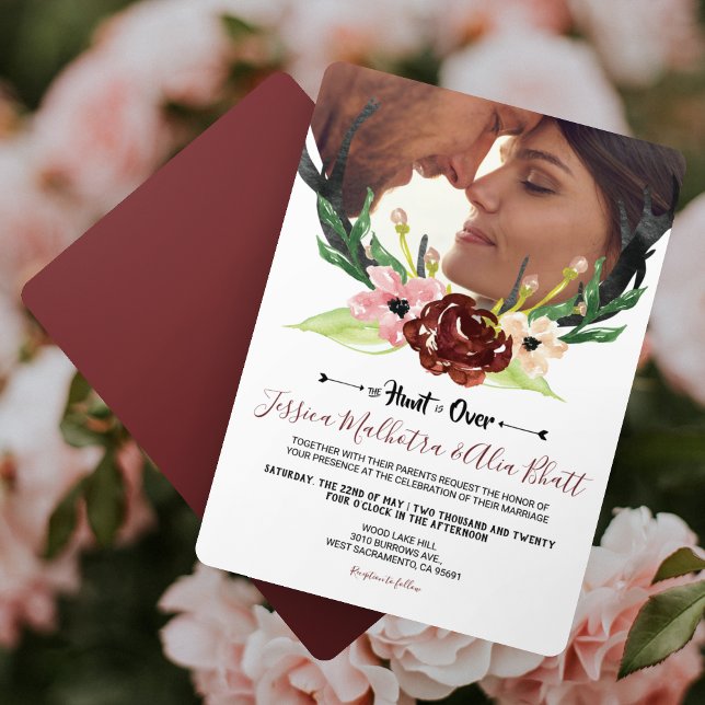 Burgundy Floral Antler Boho Hunt ist über Hochzeit Einladung (Von Creator hochgeladen)