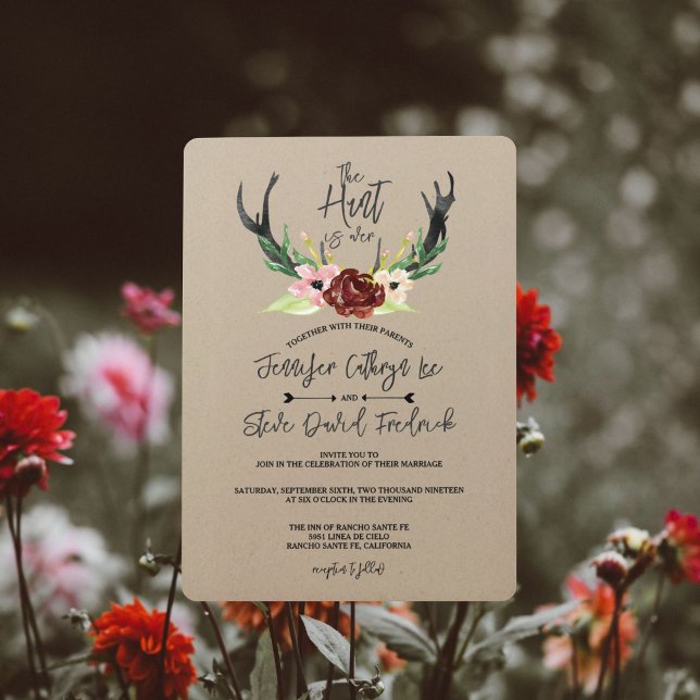Burgundy Floral Antler Boho Hunt ist über Hochzeit Einladung (Von Creator hochgeladen)