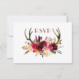 Burgundy Floral Antlers | Eintritt + geladene Gäst RSVP Karte