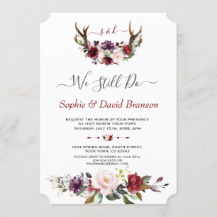 Burgundy Floral Antlers Kalligraphie tun wir noch Einladung