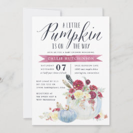 Burgundy Floral & Autumn Pumpkin Baby Shower Einladung