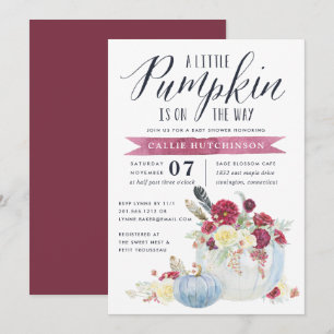 Burgundy Floral & Autumn Pumpkin Baby Shower Einladung