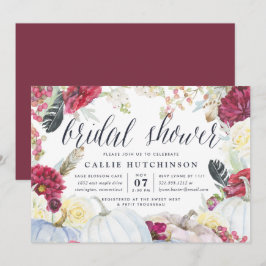 Burgundy Floral & Autumn Pumpkin Brautparty Einladung