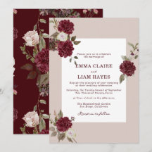Burgundy Floral Autumn Wedding Invitation
