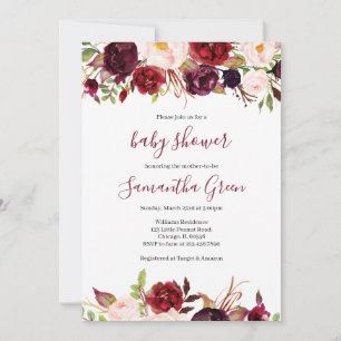 Burgundy Floral Baby Dusche Einladung